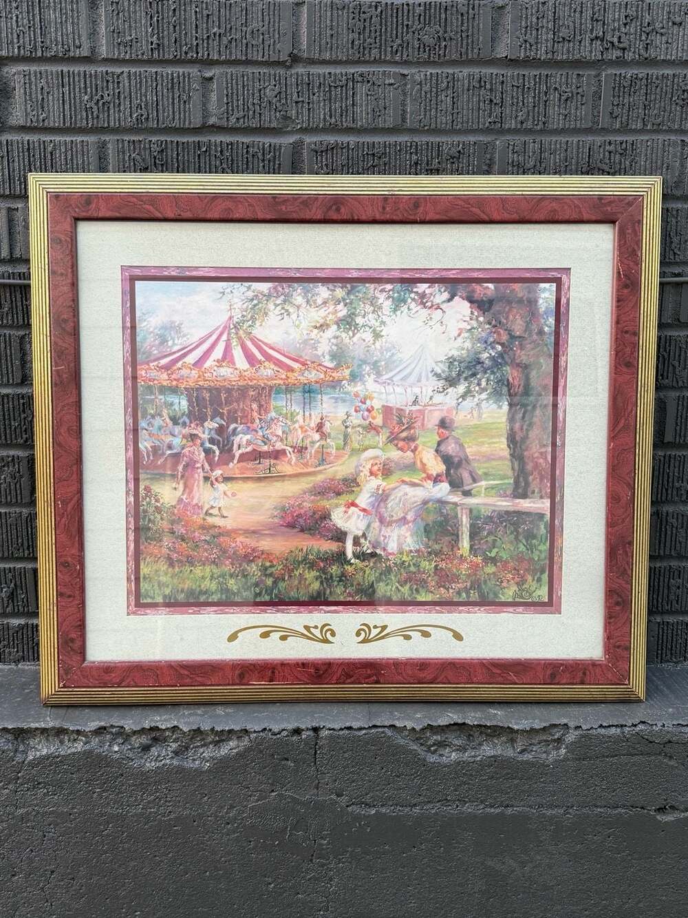 Vintage 1992 Victorian Carousel in the Park Art Print by Humphrey